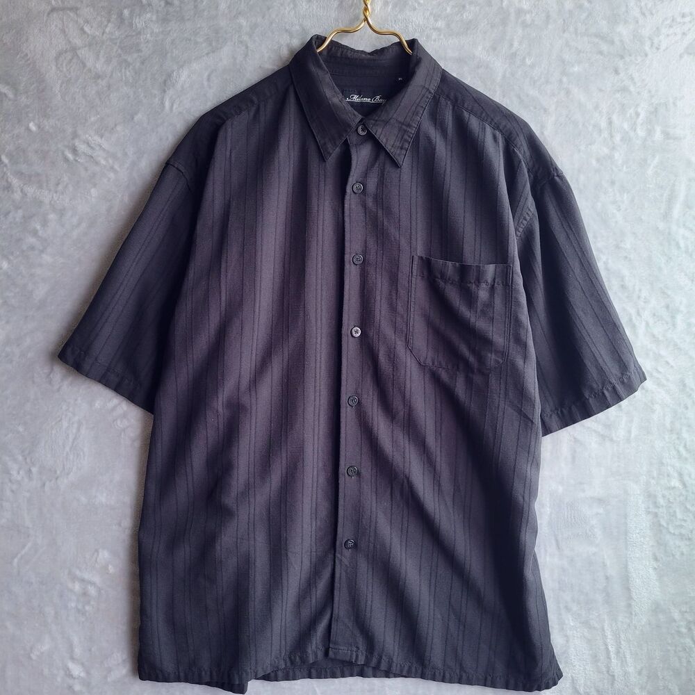 MILANO BAY Black Monochromatic Shirt Size XL Textured Stripe Club Resort